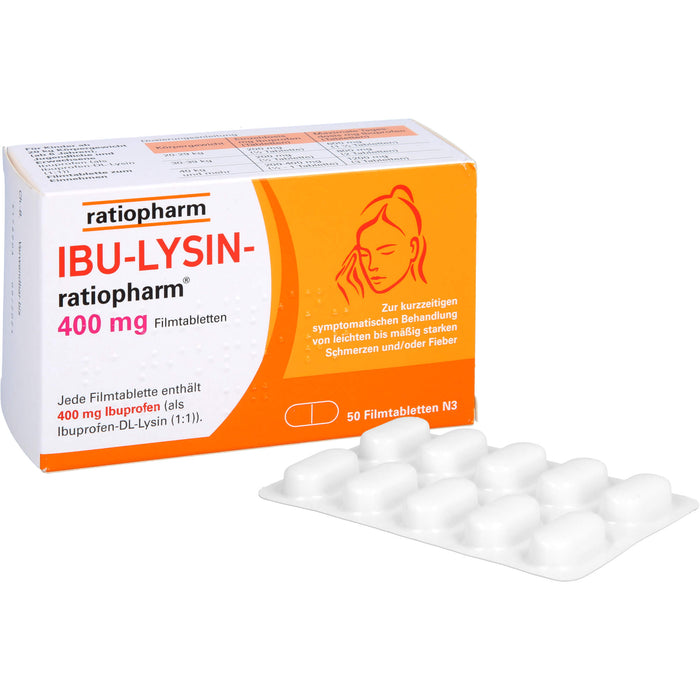 Ibu-Lysin-ratiopharm 400 mg Filmtabletten bei Schmerzen und Fieber, 50 St. Tabletten