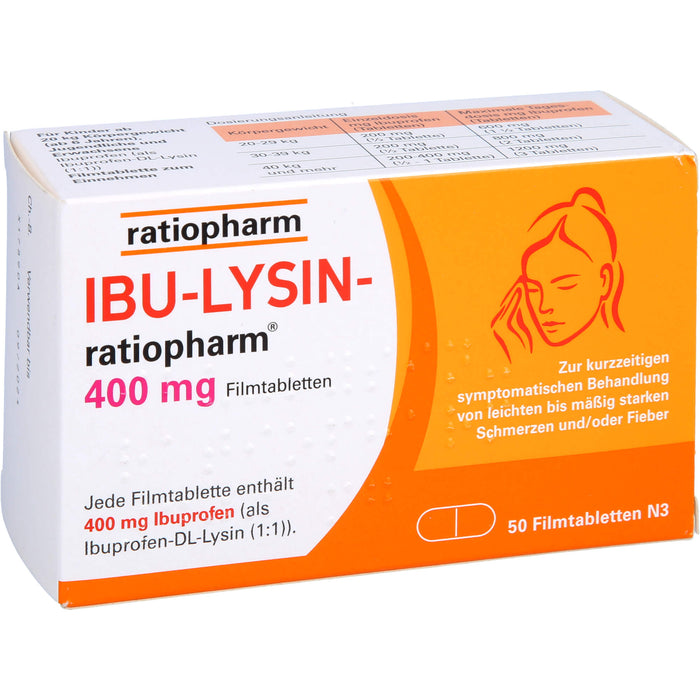 Ibu-Lysin-ratiopharm 400 mg Filmtabletten bei Schmerzen und Fieber, 50 St. Tabletten