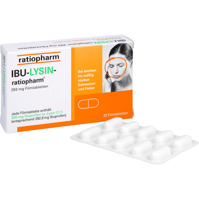 IBU-LYSIN-ratiopharm 293 mg Filmtabletten bei Schmerzen und Fieber, 20 pc Tablettes