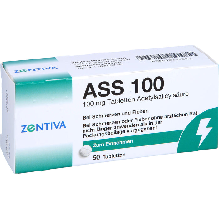 ZENTIVA ASS 100 Tabletten bei Schmerzen und Fieber, 50 pc Tablettes