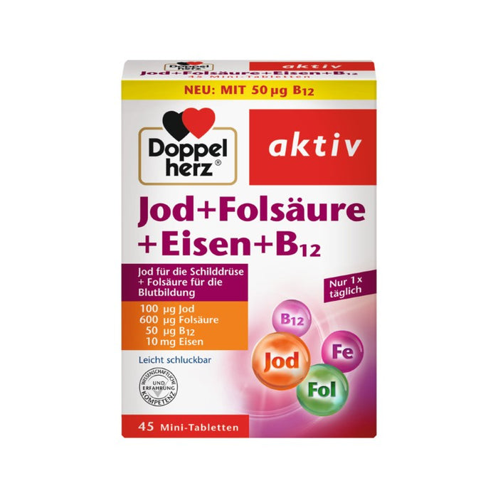 Doppelherz Jod+Folsäure+Eisen+B12 Tabletten, 45 St. Tabletten