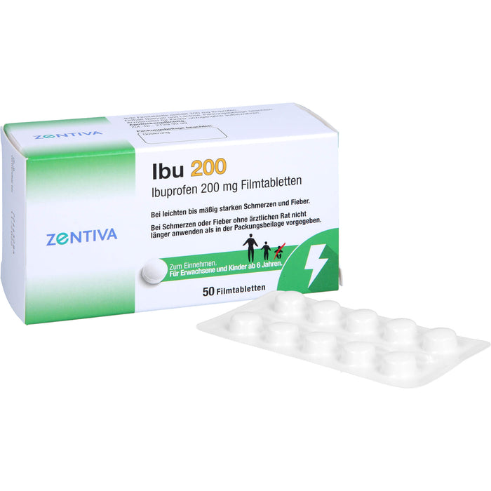 ZENTIVA Ibu 200 Filmtabletten bei leichten bis mäßig starken Schmerzen und Fieber, 50 pcs. Tablets