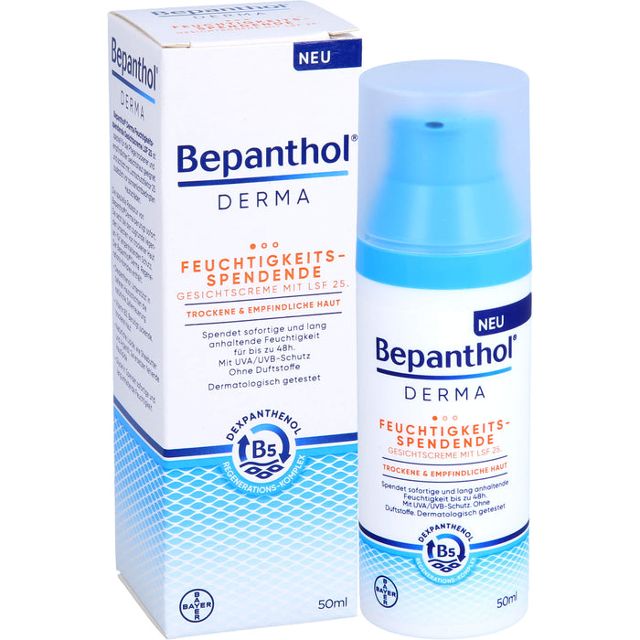 Bepanthol Derma feuchtigkeitsspendende Gesichtscreme LSF 25 für trockene und empfindliche Haut, 50 ml Crème