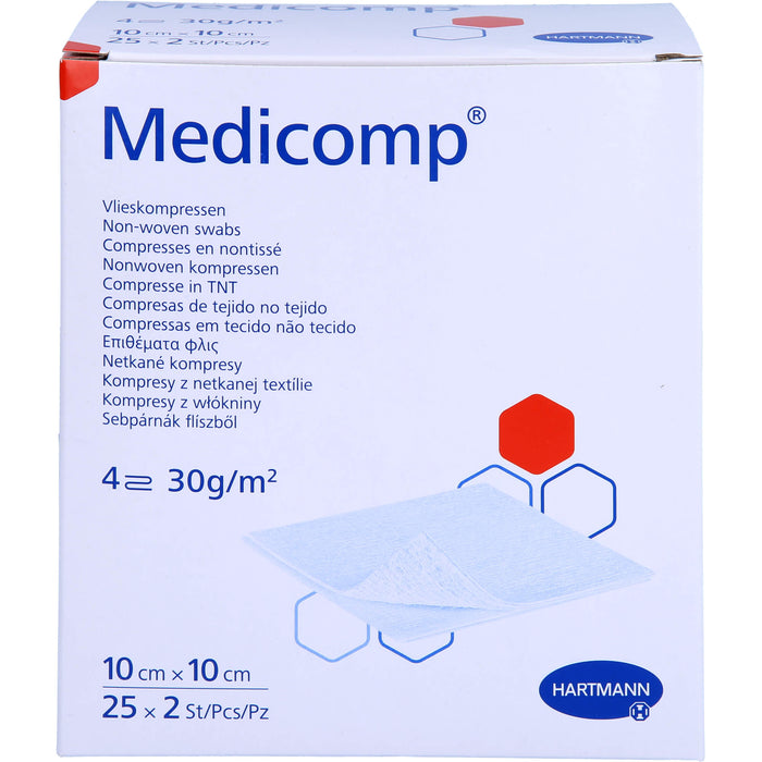 Medicomp Vliesstoffkompressen steril 10 x 10 cm 4 lagig zur Wundversorgung, 50 pcs. Compresses