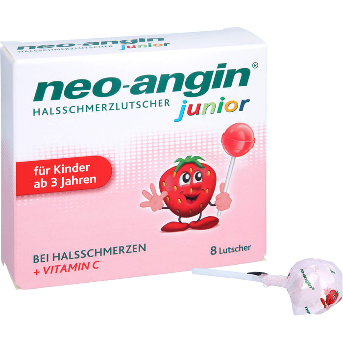 neo-angin Junior Halsschmerzlutscher bei Halsschmerzen, 8 pc Lollipop