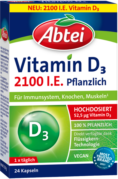 Abtei Vitamin D3 2100 I.E. Kapseln für Immunsystem, Knochen und Muskeln, 24 St. Kapseln