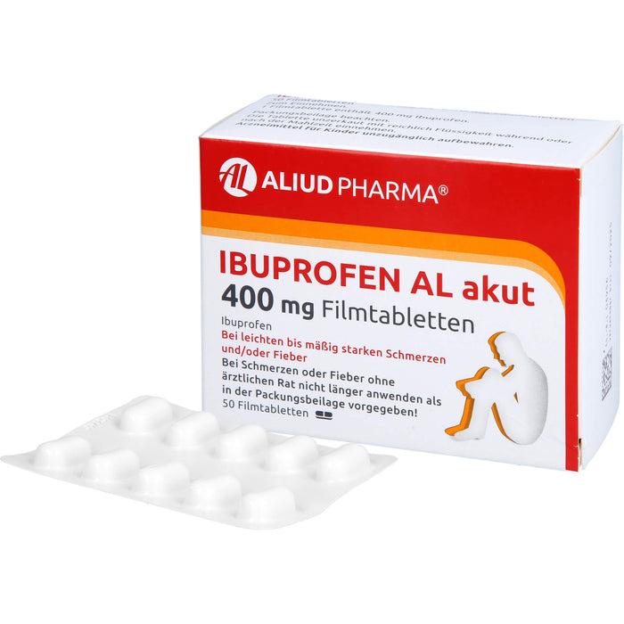 Ibuprofen AL akut 400 mg Filmtabletten bei leichten bis mäßig starken Schmerzen und Fieber, 50 pc Tablettes