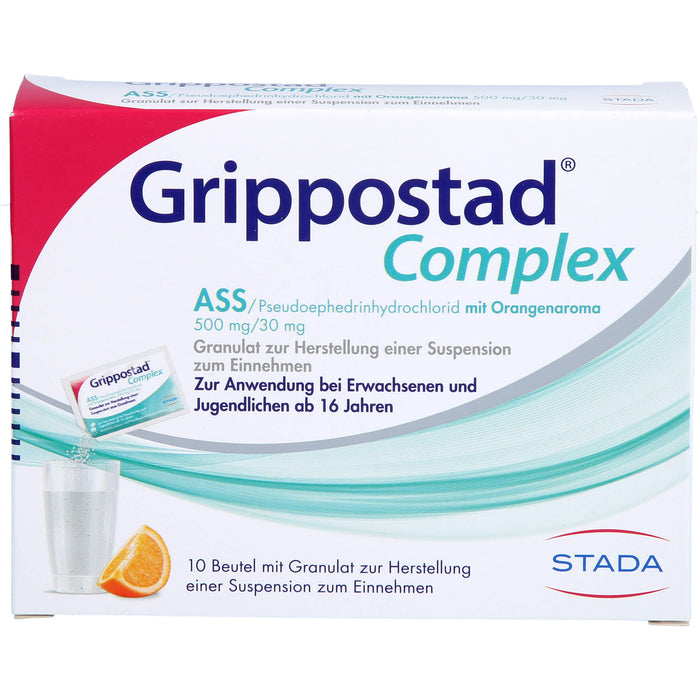 Grippostad Complex ASS / Pseudoephedrinhydrochlorid mit Orangenaroma Granulat bei Schnupfen und erkältungsbedeingten Schmerzen und Fieber, 10 pcs. Sachets