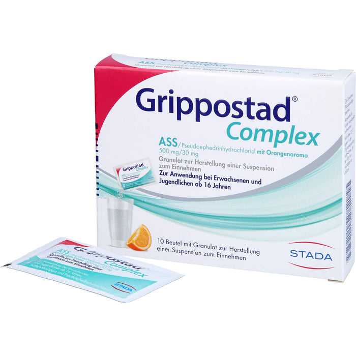 Grippostad Complex ASS / Pseudoephedrinhydrochlorid mit Orangenaroma Granulat bei Schnupfen und erkältungsbedeingten Schmerzen und Fieber, 10 pc Sachets