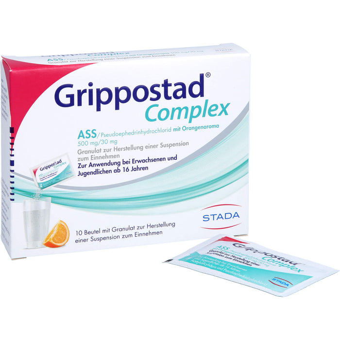 Grippostad Complex ASS / Pseudoephedrinhydrochlorid mit Orangenaroma Granulat bei Schnupfen und erkältungsbedeingten Schmerzen und Fieber, 10 pc Sachets