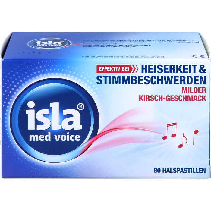 isla med voice Pastillen effektiv bei Heiserkeit und Stimmbeschwerden mit mildem Kirsch-Geschmack, 80 pc Pastilles