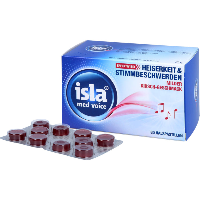 isla med voice Pastillen effektiv bei Heiserkeit und Stimmbeschwerden mit mildem Kirsch-Geschmack, 80 pcs. Pastilles