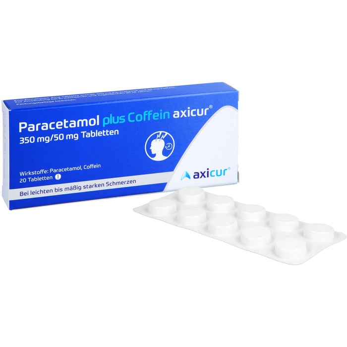 Paracetamol plus Coffein axicur 350 mg/50 mg Tabletten bei leichten bis mäßig starken Schmerzen, 20 St. Tabletten