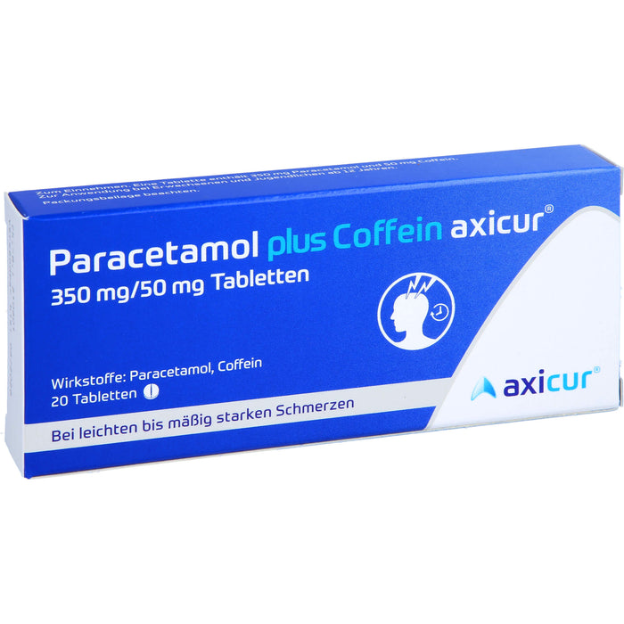 Paracetamol plus Coffein axicur 350 mg/50 mg Tabletten bei leichten bis mäßig starken Schmerzen, 20 pc Tablettes