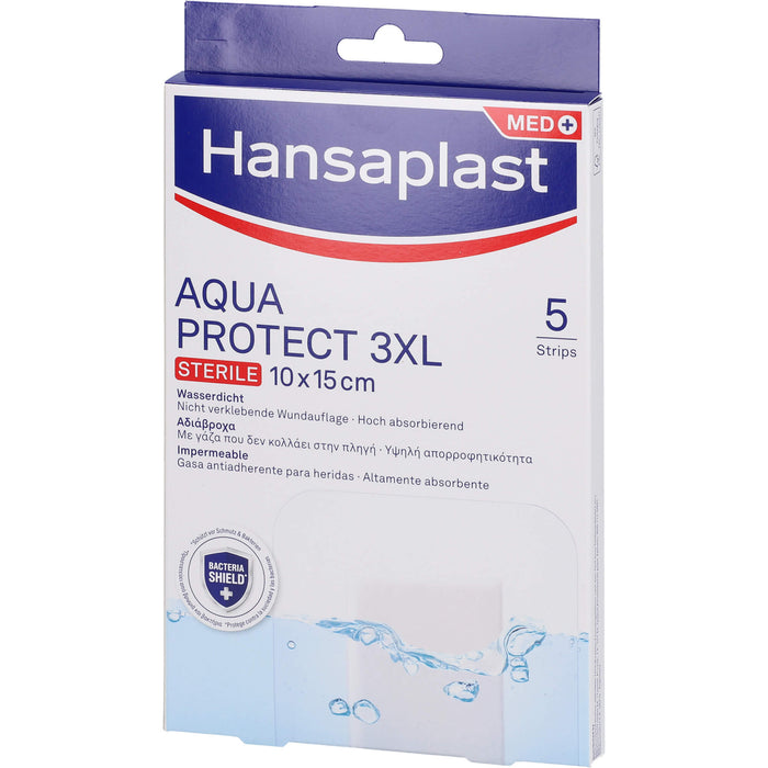 Hansaplast Aqua Protect 10 x 15 cm atmungsaktiver, wasserfester Wundverband polstert die Wunde, ohne zu verkleben, 5 pcs. dressing