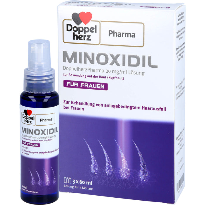 MINOXIDIL DoppelherzPharma 20 mg/ml Lösung zur Anwendung auf der Haut (Kopfhaut), Für Frauen, 3X60 ml LOE