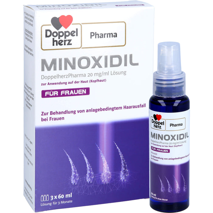 MINOXIDIL DoppelherzPharma 20 mg/ml Lösung zur Anwendung auf der Haut (Kopfhaut), Für Frauen, 3X60 ml LOE