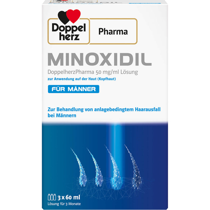 MINOXIDIL DoppelherzPharma 50 mg/ml Lösung zur Anwendung auf der Haut (Kopfhaut), Für Männer, 3X60 ml LOE