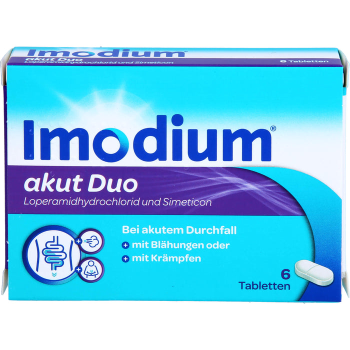 Imodium akut Duo 2 mg / 125 mg Tabletten bei akutem Durchfall mit Blähungen, 6 pc Tablettes