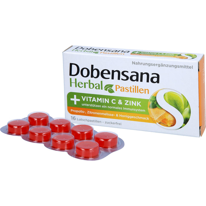 Dobensana Herbal Lutschpastillen mit Honiggeschmack Vitamin C Zink, 16 St. Pastillen