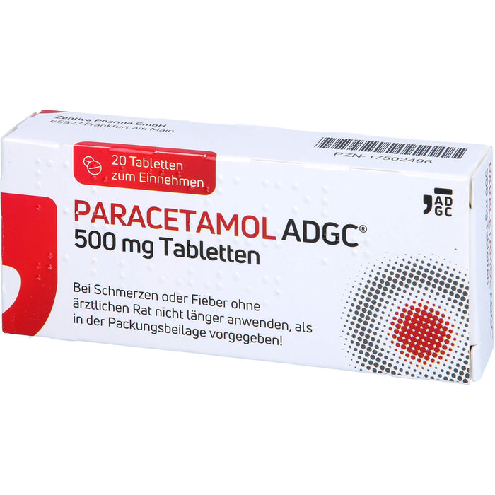 Paracetamol ADGC 500 mg Tabletten bei Schmerzen oder Fieber, 20 pc Tablettes