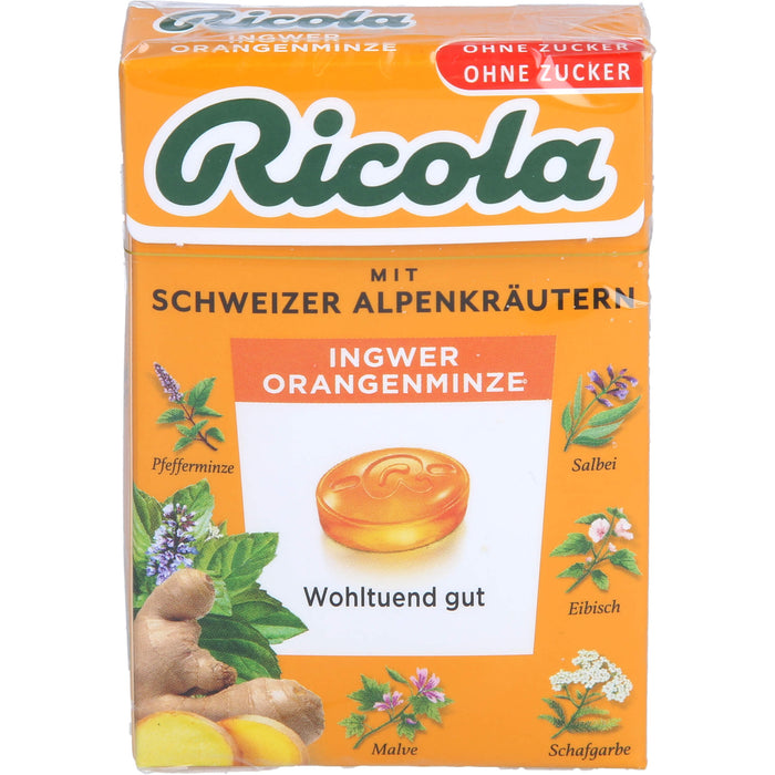 Ricola Ingwer Orangenminze Bonbons ohne Zucker, 50 g Bonbons