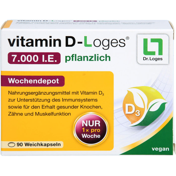 vitamin D-Loges 7.000 I.E. pflanzlich Wochendepot Weichkapseln zur Unterstützung des Immunsystems, 90 pc Capsules