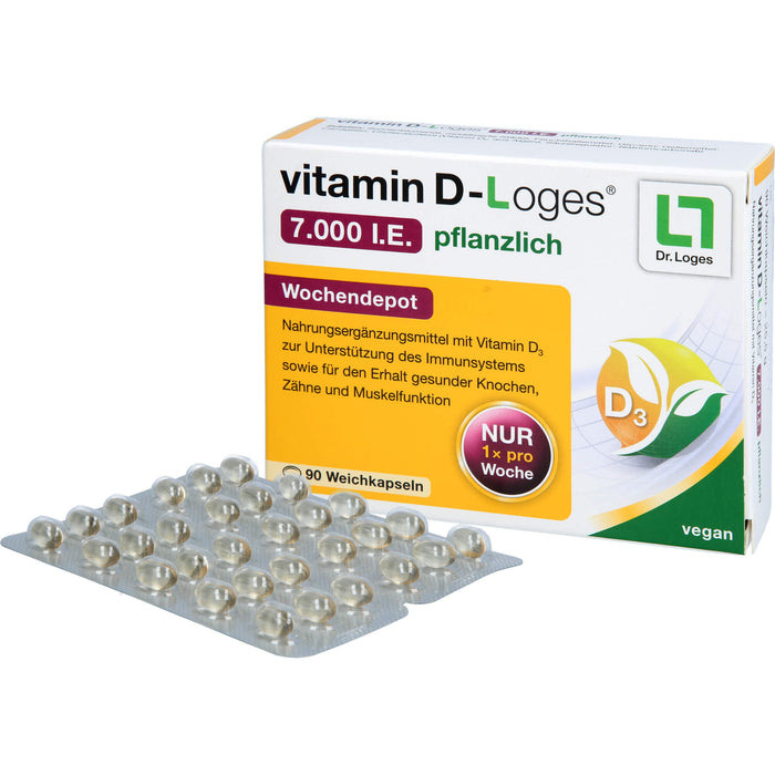 vitamin D-Loges 7.000 I.E. pflanzlich Wochendepot Weichkapseln zur Unterstützung des Immunsystems, 90 St. Kapseln