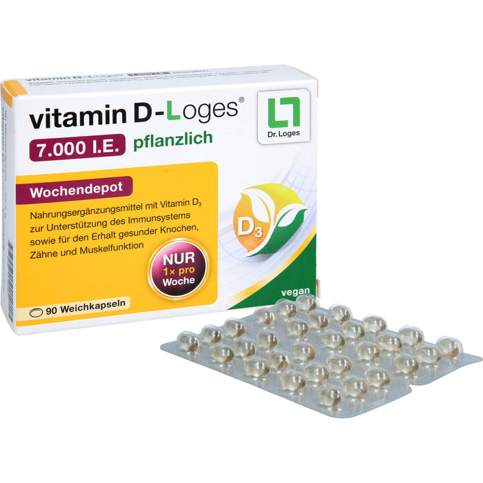 vitamin D-Loges 7.000 I.E. pflanzlich Wochendepot Weichkapseln zur Unterstützung des Immunsystems, 90 pc Capsules