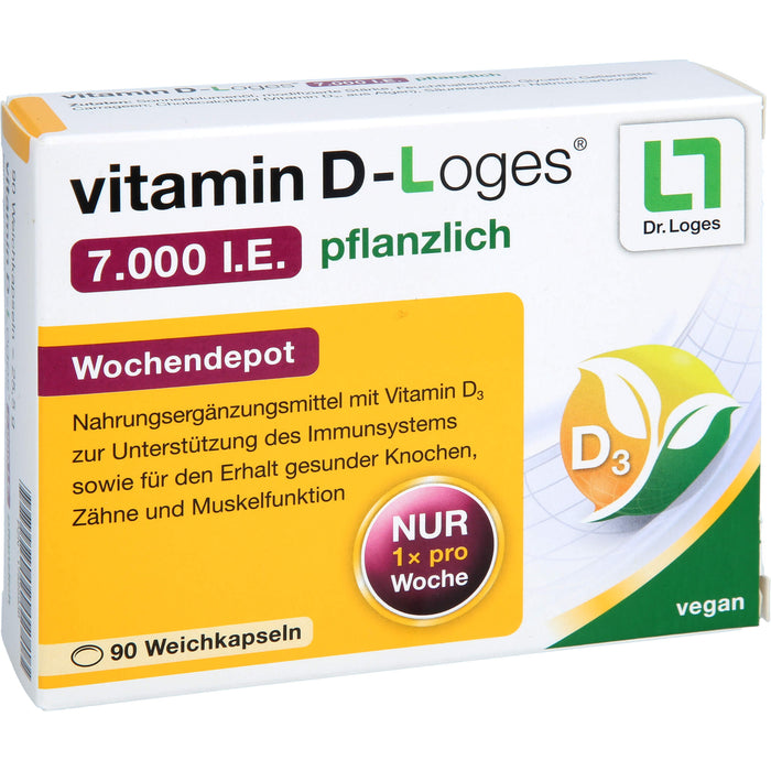 vitamin D-Loges 7.000 I.E. pflanzlich Wochendepot Weichkapseln zur Unterstützung des Immunsystems, 90 St. Kapseln