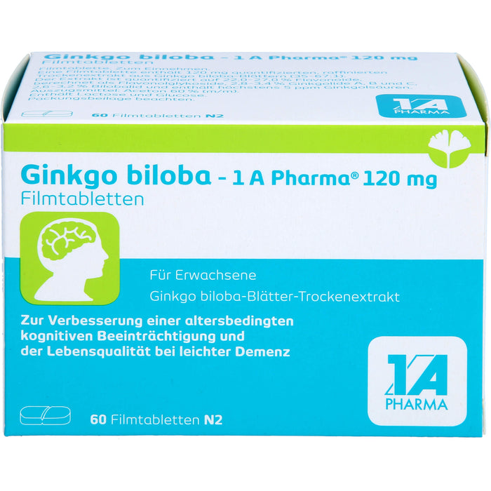 1 A Pharma Ginkgo biloba 120 mg Filmtabletten zur Verbesserung einer altersbedingten kognitiven Beeinträchtigung und bei leichter Demenz, 60 pc Tablettes