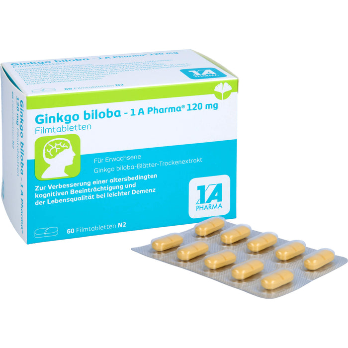 1 A Pharma Ginkgo biloba 120 mg Filmtabletten zur Verbesserung einer altersbedingten kognitiven Beeinträchtigung und bei leichter Demenz, 60 pc Tablettes