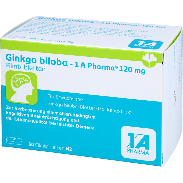 1 A Pharma Ginkgo biloba 120 mg Filmtabletten zur Verbesserung einer altersbedingten kognitiven Beeinträchtigung und bei leichter Demenz, 60 pc Tablettes