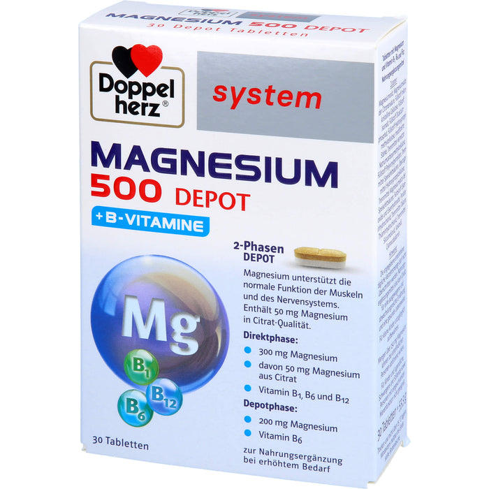 Doppelherz System Magnesium 500 Depot Tabletten für Muskeln und Nervensystem, 30 St. Tabletten