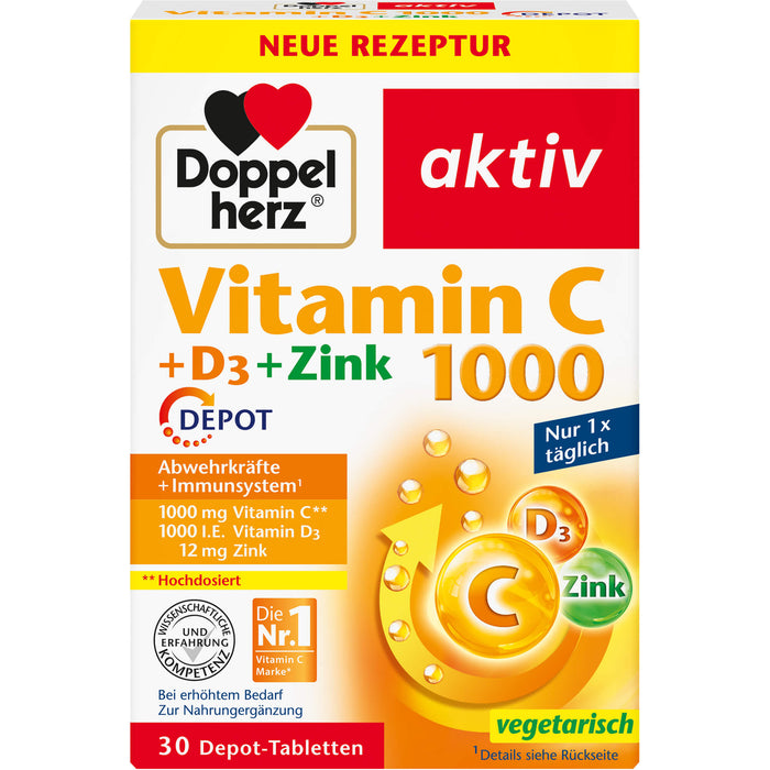 Doppelherz Vitamin C 1000 + D3 + Zink Depot Tabletten, 30 pc Tablettes