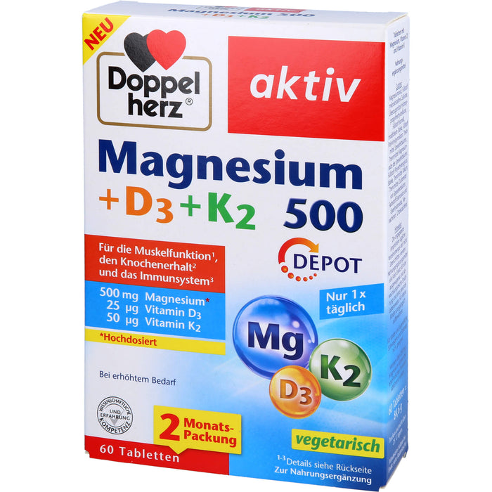 Doppelherz Magnesium 500 + D3 + K2 Depot, 60 St TAB