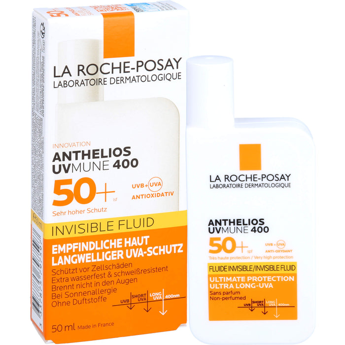 LA ROCHE-POSAY Anthelios UVMune 400 Invisible Fluid LSF 50+ für empfindliche Haut, 50 ml Crème