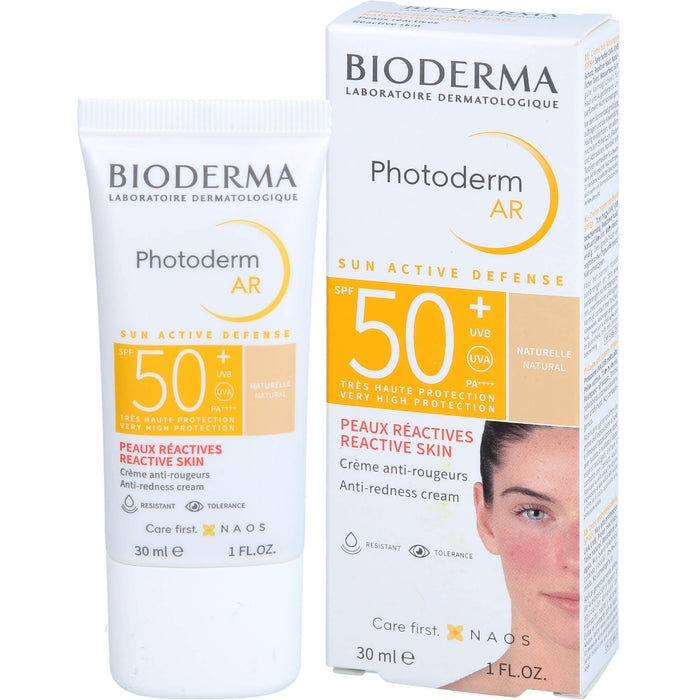 BIODERMA Photoderm AR LSF 50+ anti-Rötungen Sonnenschutz für das Gesicht bei Rosazea, bei empfindlicher, zu Rötungen neigender und reaktiver Haut, 30 ml Creme