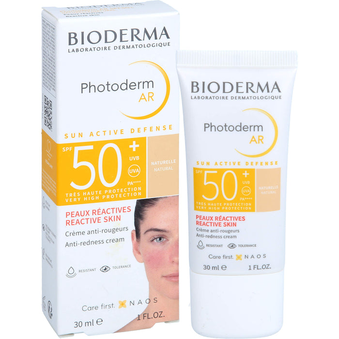 BIODERMA Photoderm AR LSF 50+ anti-Rötungen Sonnenschutz für das Gesicht bei Rosazea, bei empfindlicher, zu Rötungen neigender und reaktiver Haut, 30 ml Crème