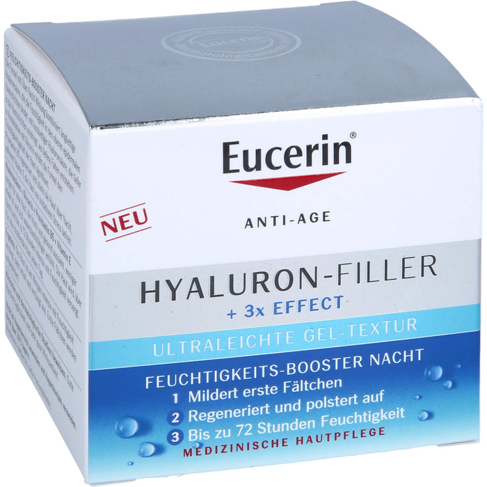 Eucerin Hyaluron-Filler und 3x Effect Feuchtigkeits-Booster Nachtpflege – Gesichtspflege mit Hyaluronsäure gegen Falten, 50 ml Crème