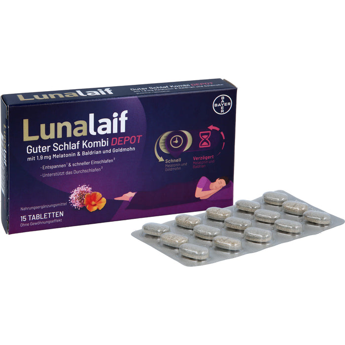 Lunalaif Guter Schlaf Kombi Depot mit 1,9 mg Melatonin Tabletten, 15 St. Tabletten