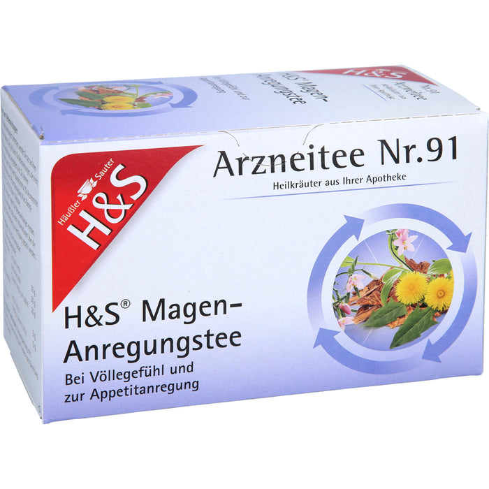 H&S Magen-Anregungstee Arzneitee Nr. 91 bei Völlegefühl und zur Appetitanregung, 20 pc Sac filtrant