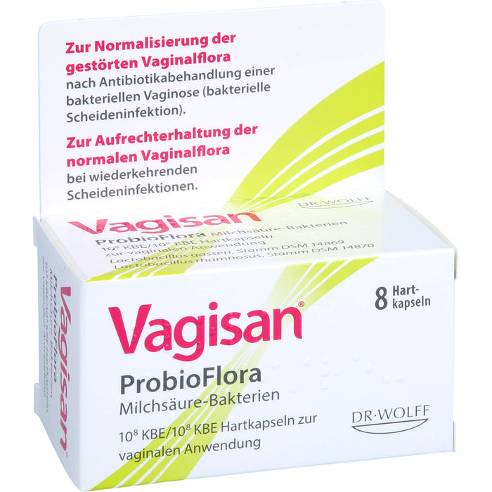 Vagisan ProbioFlora Milchsäure-Bakterien Hartkapseln ur Normalisierung der gestörten Scheidenflora nach Antibiotikabehandlung einer bakteriellen Vaginose, 8 pc Capsules