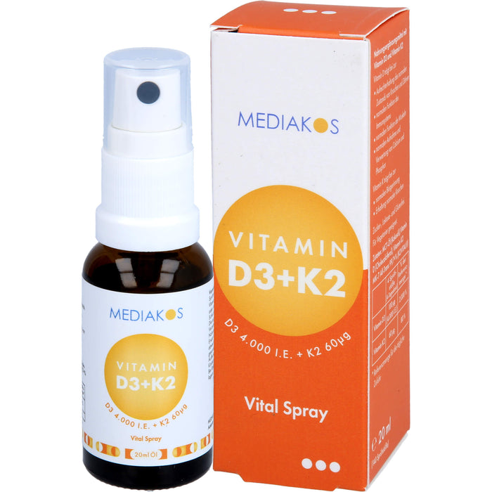 Vitamin D3 + K2 4000 IE 60 ug Mediakos Vital Spray, 20 ml SPR