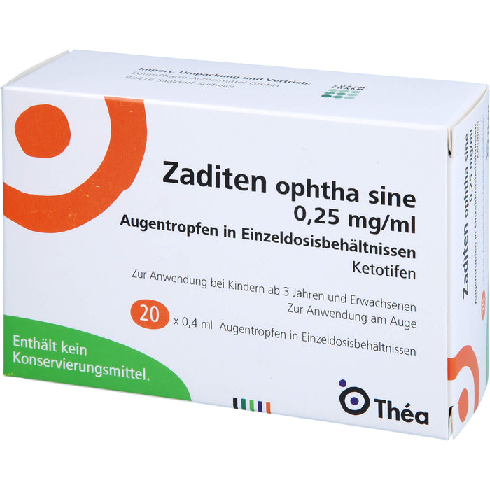 Zaditen ophta sine 0,25 mg/ml Eurim Augentropfen in Einzeldosisbehältnissen, 20 St EDP