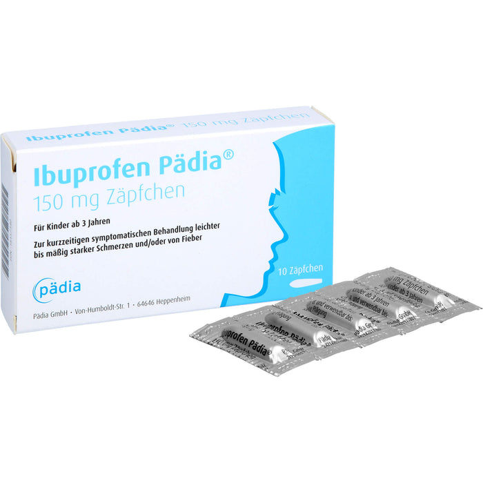 Pädia Ibuprofen 150 mg Zäpfchen bei Schmerzen und Fieber, 10 pc Suppositoires