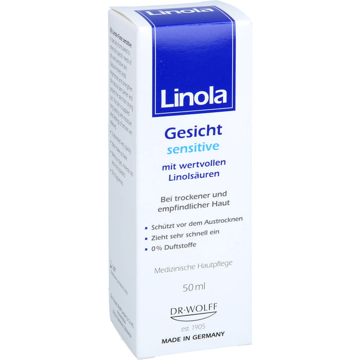 Linola Gesicht Sensitive Gesichtscreme für trockene und empfindliche Haut, 50 ml Crème