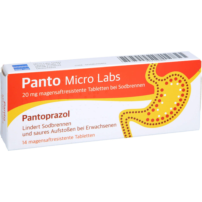 Panto Micro Labs 20 mg magensaftresistente Tabletten bei Sodbrennen, 14 St TMR