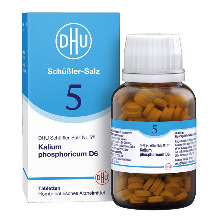 DHU Schüßler-Salz Nr. 5 Kalium phosphoricum D6 – Das Mineralsalz der Nerven und Psyche – das Original – umweltfreundlich im Arzneiglas, 420 pc Tablettes