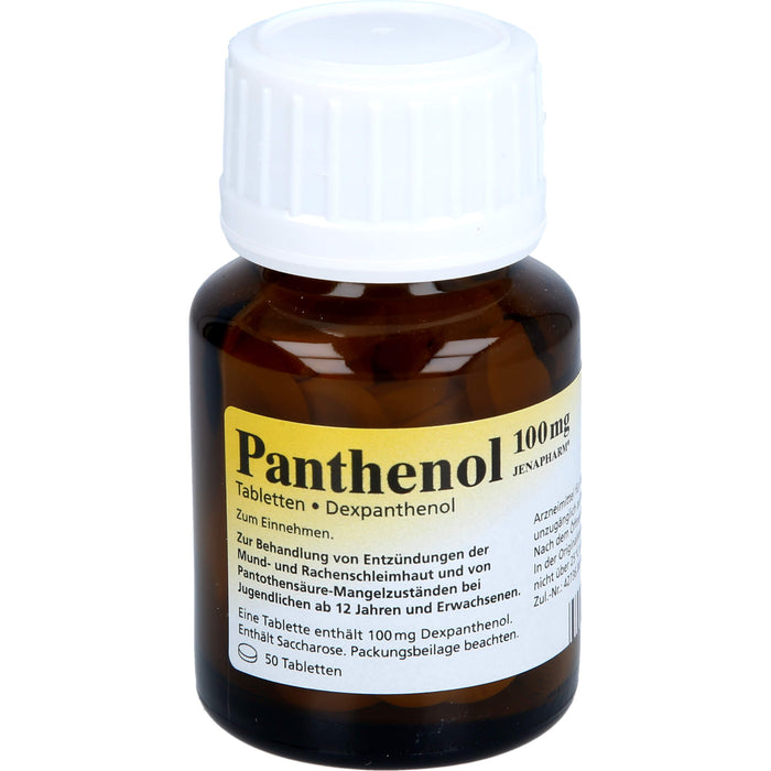 Panthenol 100 mg JENAPHARM Tabletten zur Behandlung von Entzündungen der Mund- und Rachenschleimhaut und von Pantothensäure-Mangelzuständen, 50 pcs. Tablets